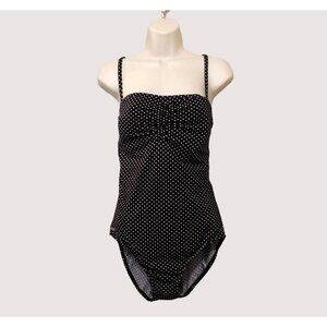 Speedo One Piece Swimsuit Womens 14 Black Pink Polka Dot Full Coverage